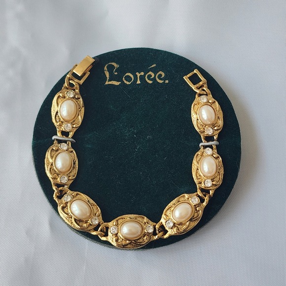 Loreé Jewelry - Loreé Gold Tone Faux Pearl Rhinestone Bracelet Costume Jewelry Elegant Rare NWOT